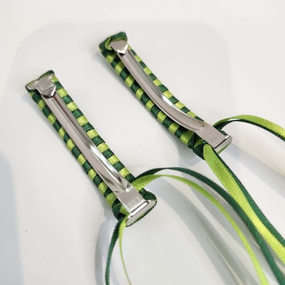 Multi-Green Ribbon Barrette Set of 2 Retro 80s Vintage St. Patrick's Day Irish - Picture 4 of 7